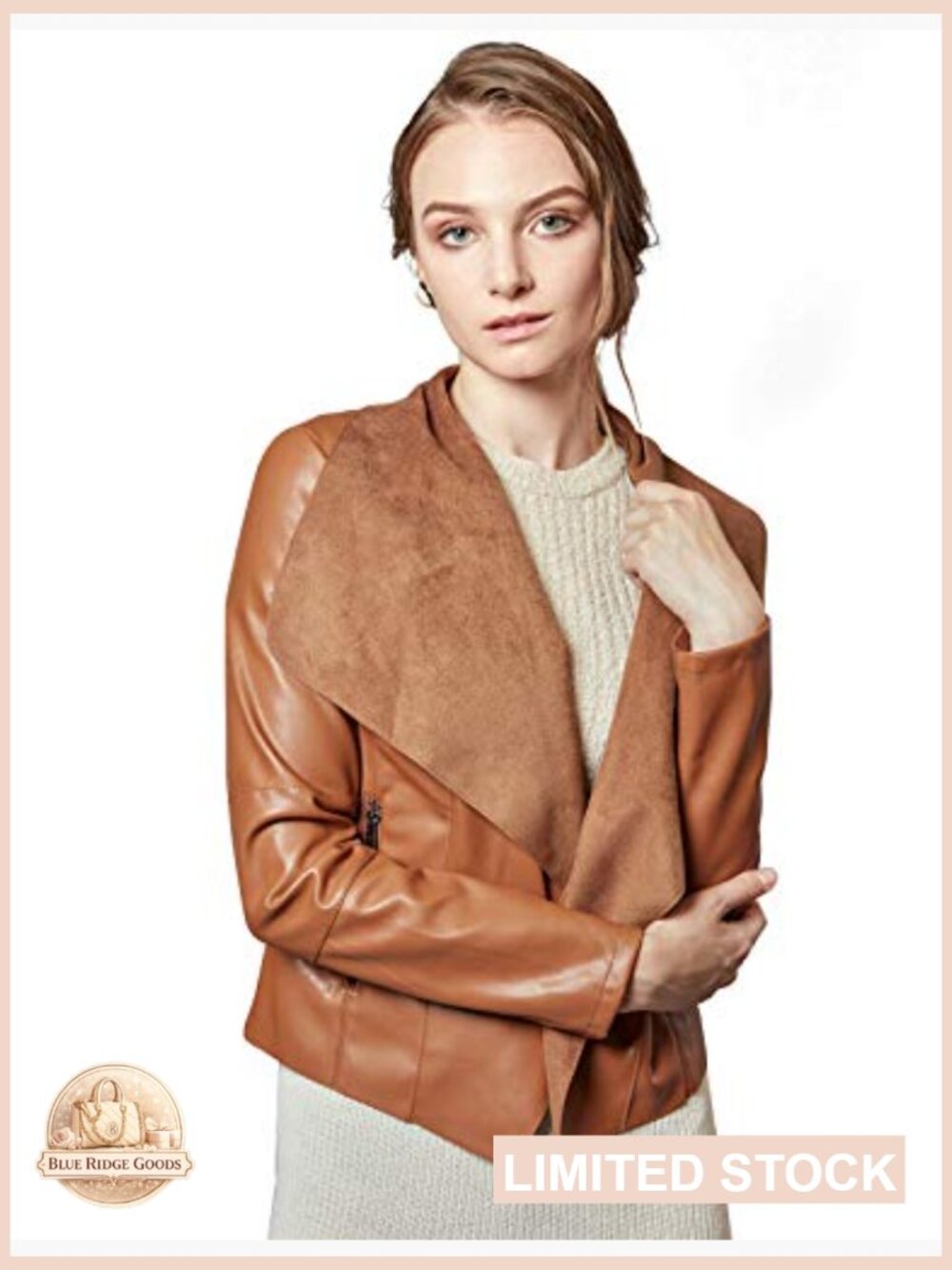Faux Leather Blazer Jacket Slim Fit Open Front Lapel Chic Modern Style - Picture 2 of 7